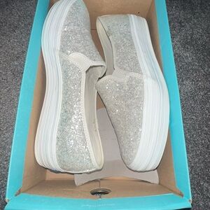 Kate Spade Glittery Silver Slip-On Sneakers